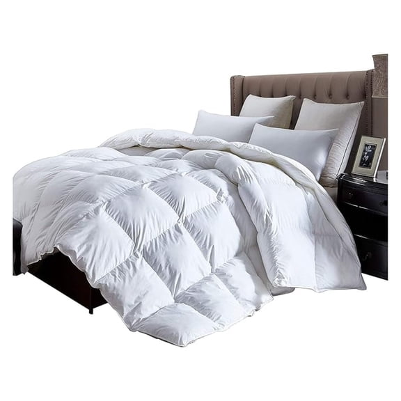 Luxurious King Size Lightweight Goose Down Comforter Duvet Insert All Season, 1200 Thread Count 100% Egyptian Cotton, 42 oz Fill Weight, White Color