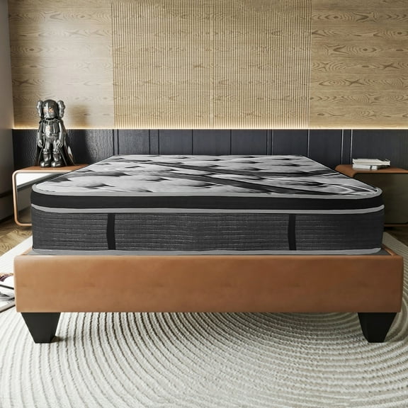 Luxurious King Size Mattress, Euro Top With Breathable Cover Dark Gray Pocket Coil Support