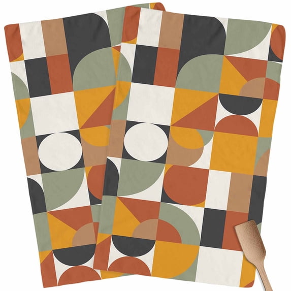 Luxurious, Kitchen Towel Dish Cloths Set of 2, Microfiber Soft Kitchen Hand Towels, Abstract Middle Century European American Colors Absorbent Quick Drying Dishcloths 18 x 28 Inches