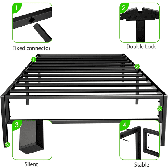 Luxurious Large Metal Platform Bed Frame - Effortless Tool-Free Assembly, Sturdy 12" High Solid Steel Construction, No Box Springs Needed, Modern Black Finish