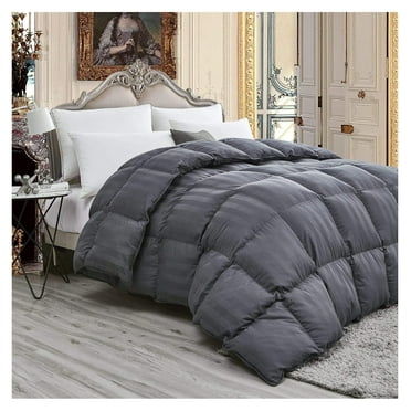 Luxurious Light Weight Goose Down Comforter King/California King Size Duvet, Exquisite Gray Stripe Design, 1200 Thread Count 100% Egyptian Cotton Fabric, Hypoallergenic, 50 oz Fill Weight