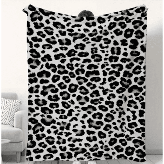 Luxurious Lightweight Flannel Throw Blanket, Black & White Leopard Print, Soft Cozy All-Season Polyester Blanket for Couch Bed Camping Travel, Ideal Animal Print Gift for Men Women