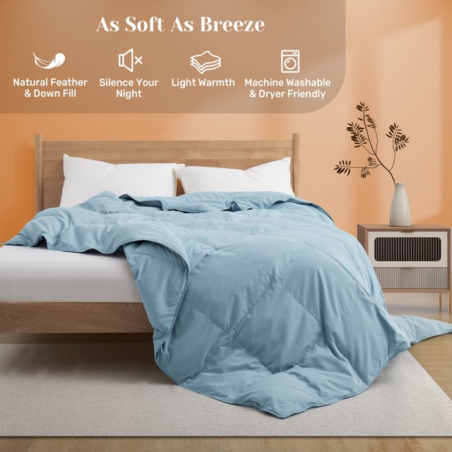 Luxurious Lightweight White Goose Down Feather Fiber Comforter Light