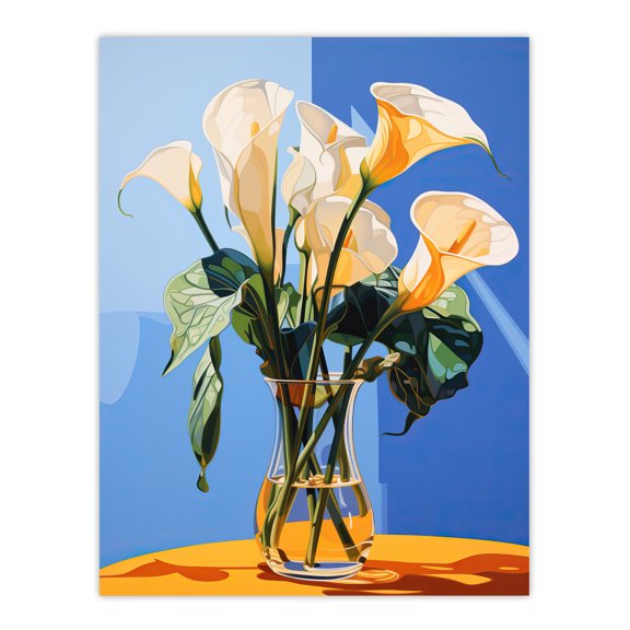Luxurious Lily Calla Floral Blue Yellow Unframed Wall Art Print Poster Home Decor Premium
