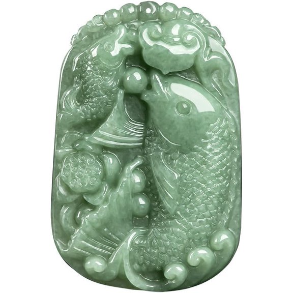 Luxurious & Lucky Natural Jade Necklace - Intricately Designed Double Fish Pendant as a Symbol of Abundance & Good Fortune A Beautiful Token to Celebrate Life's Significant Moments