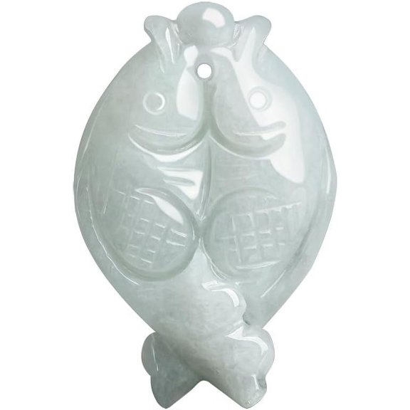 Luxurious & Lucky Natural Jade Necklace - Intricately Designed Double Fish Pendant as a Symbol of Abundance & Good Fortune A Beautiful Token to Celebrate Life's Significant Moments