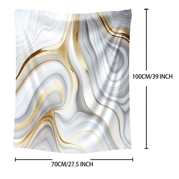 Luxurious Marble Print Flannel Blanket - Soft All-Season Throw, Elegant White Gray Golden Pattern for Sofa Bed Office Travel, Ideal Gift & Cozy Decor