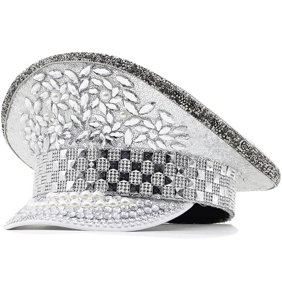 Luxurious Marine Hat with Decorative Rhinestones and Rivet Studded Cool Styles Top Hat for Music Festival Gathering