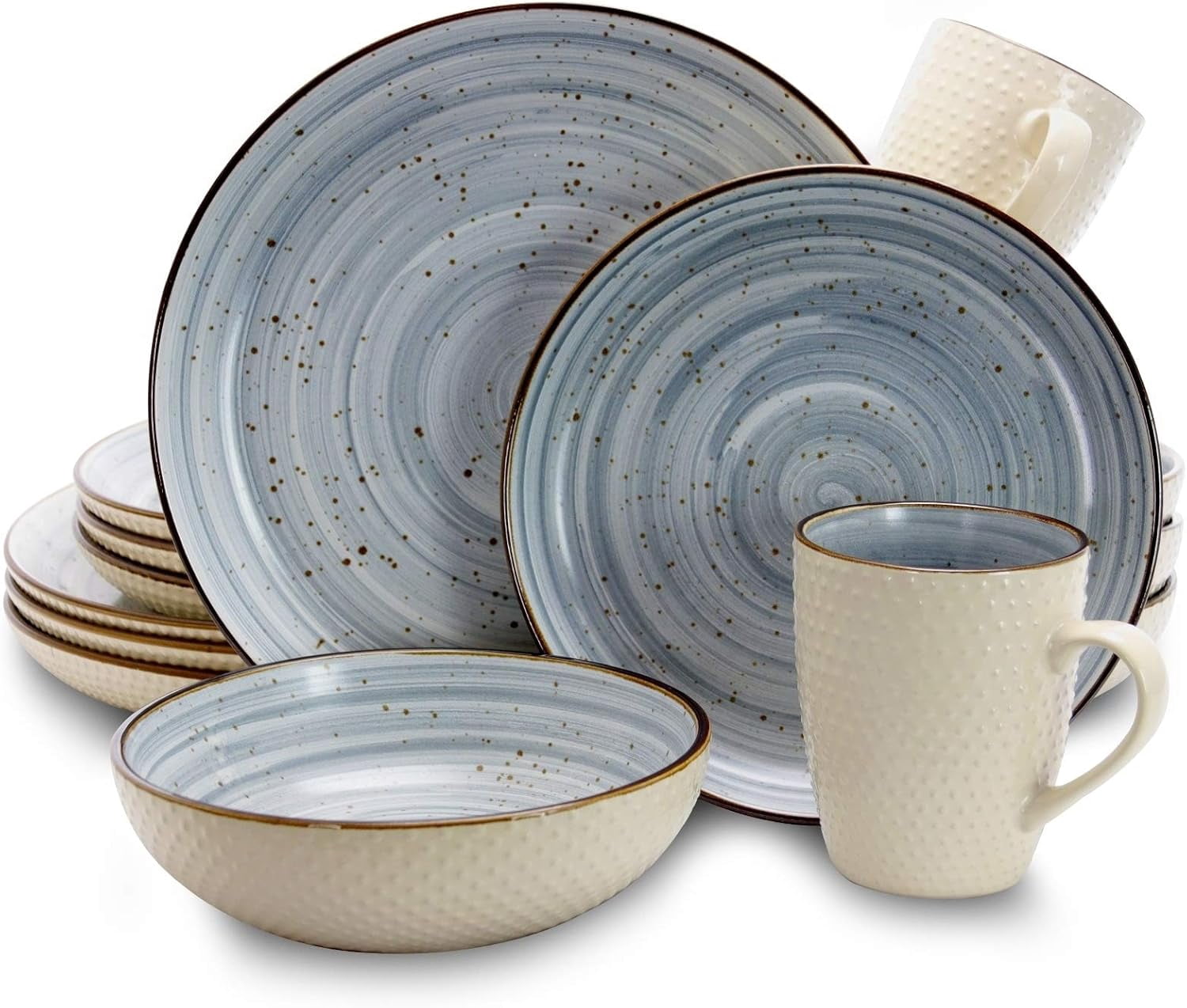 Tableware Full Set Luxurious Mellow 16Piece Dinnerware Set in Powder Blue with Complete ...