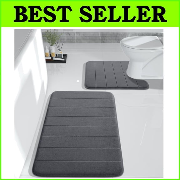 Luxurious Memory Foam Bath Mat Set - Soft 2-Piece Non-Slip Rugs in Dark Gray