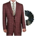 thumbnail image 1 of Luxurious Men's 3-Piece Glen Plaid Pattern Suit, Blazer, Vest and Pants w/1 Pair of Socks - Burgundy 38S, 1 of 3