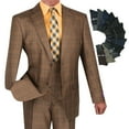 thumbnail image 1 of Luxurious Men's 3-Piece Glen Plaid Pattern Suit, Blazer, Vest and Pants w/1 Pair of Socks - Chestnut 50L, 1 of 3