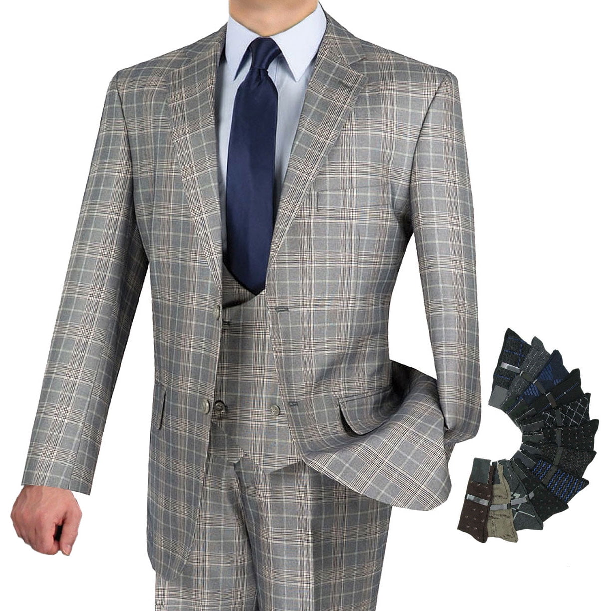 mens grey checkered dress pants Black/White Wool Glen Plaid Flat Front Suit Pants main image 1
