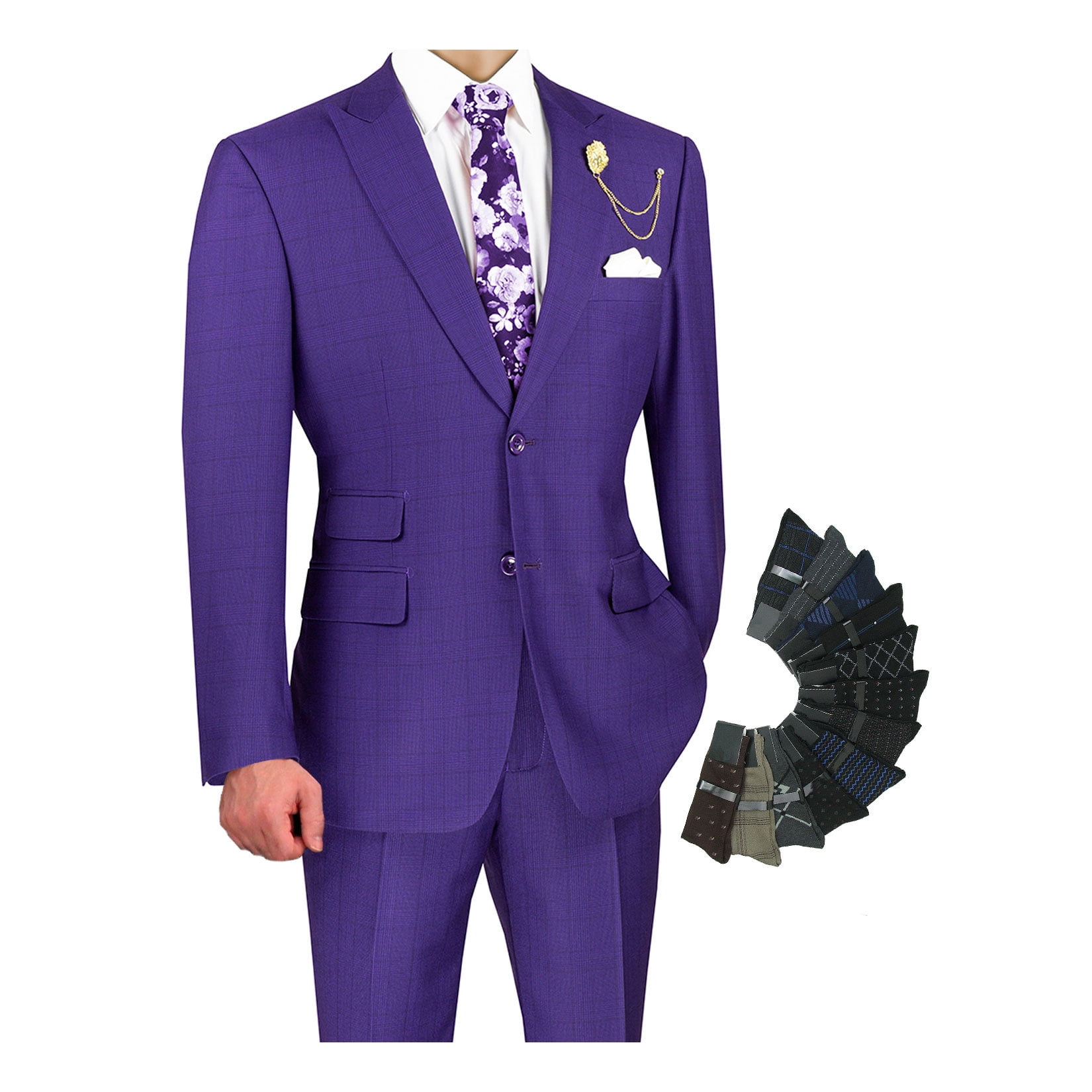 Modern Fit 2 Piece Windowpane Suit (Purple) MRW-1 main image 1