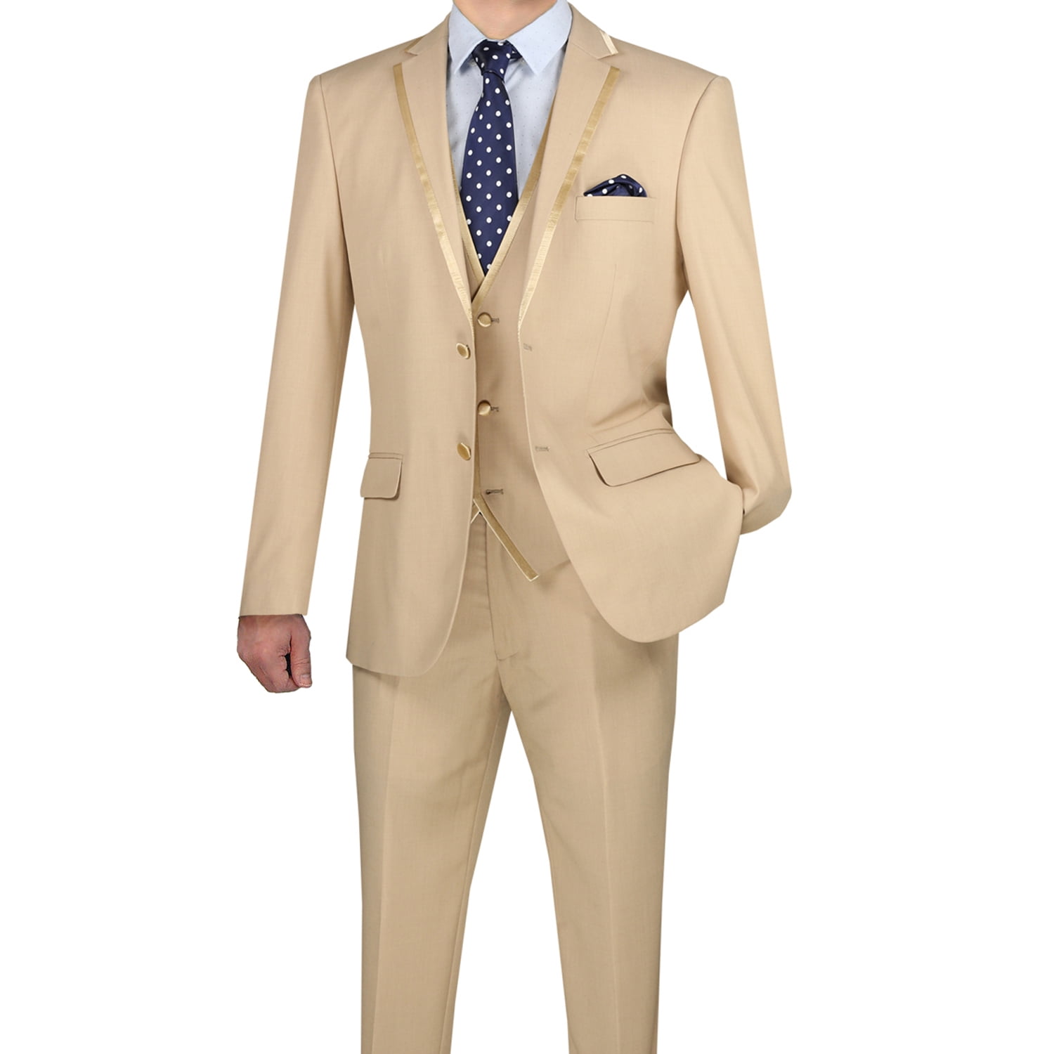 Vested Solid Trimmed Lapel Gray