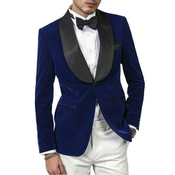 Luxurious Mens Blue Velvet Blazer - One Button for Weddings & Evening Events