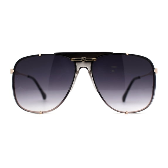 Luxurious Mens Rimless Rectangular Baller Gangster Officer Sunglasses Gold Black Smoke
