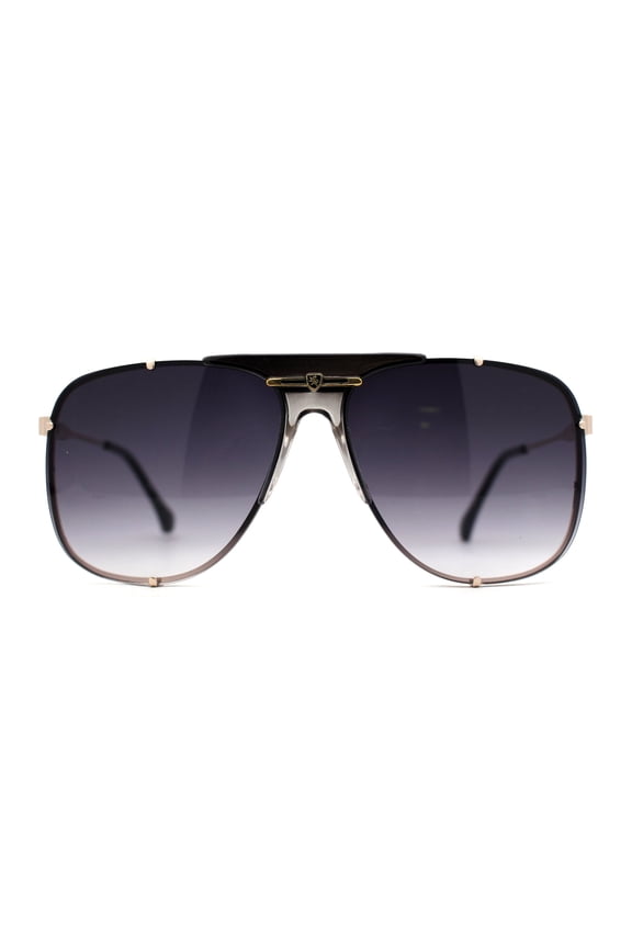 Luxurious Mens Rimless Rectangular Baller Gangster Officer Sunglasses Gold Black Smoke