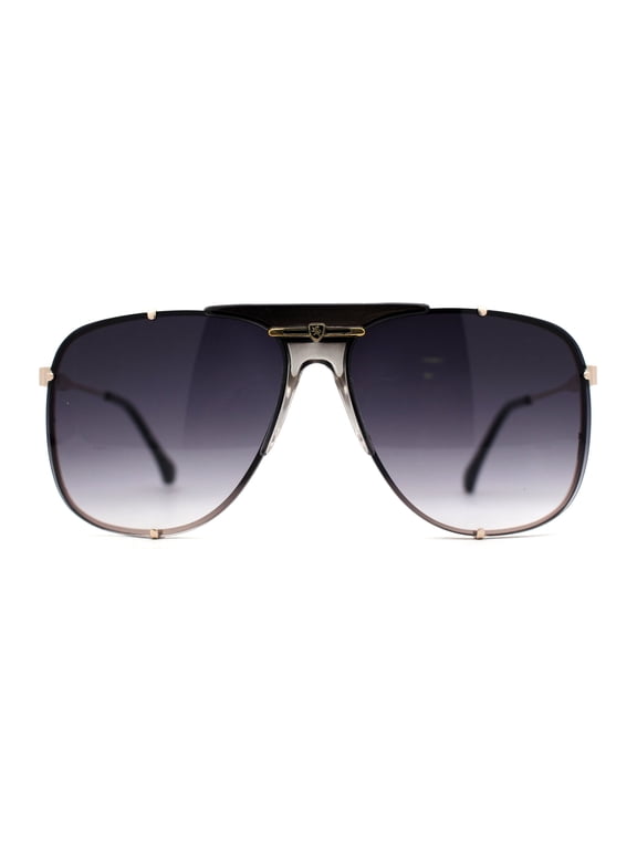 Luxurious Mens Rimless Rectangular Baller Gangster Officer Sunglasses Gold Black Smoke