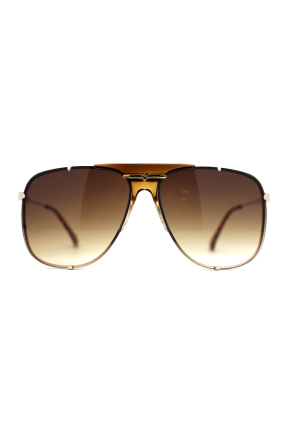 Luxurious Mens Rimless Rectangular Baller Gangster Officer Sunglasses Gold Brown