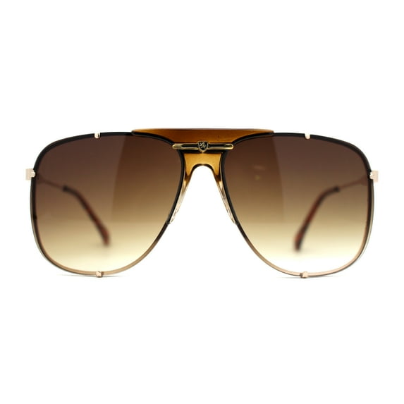 Luxurious Mens Rimless Rectangular Baller Gangster Officer Sunglasses Gold Brown