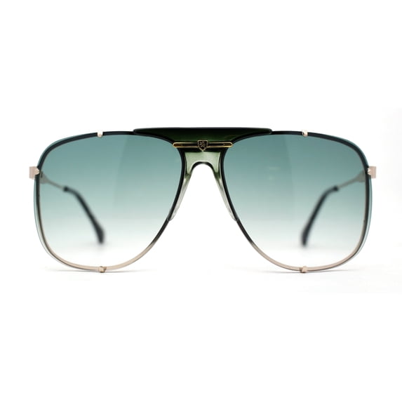 Luxurious Mens Rimless Rectangular Baller Gangster Officer Sunglasses Gold Green