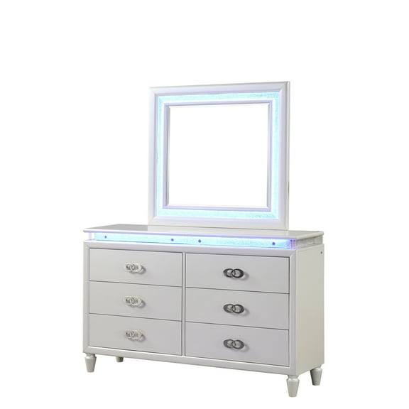 Luxurious Milky White Dresser With Led - Solid Wood Construction, Felt Line Drawers, And Metal Handle For Enhanced Durability Glamorous Functional, Drawers