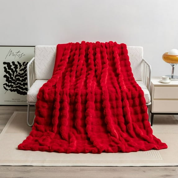 Luxurious Minky Blankets | Super Soft, Fuzzy, and Fluffy Faux Fur | Preppy Couch Covers & Throw Blankets | Ideal for Adults, Kids, Teens (Chic | Blueberry)