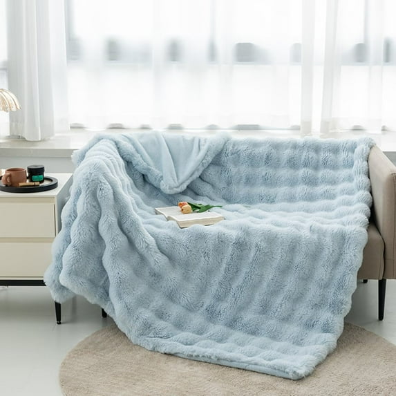 Luxurious Minky Blankets | Super Soft, Fuzzy, and Fluffy Faux Fur | Preppy Couch Covers & Throw Blankets | Ideal for Adults, Kids, Teens (Chic | Blueberry)