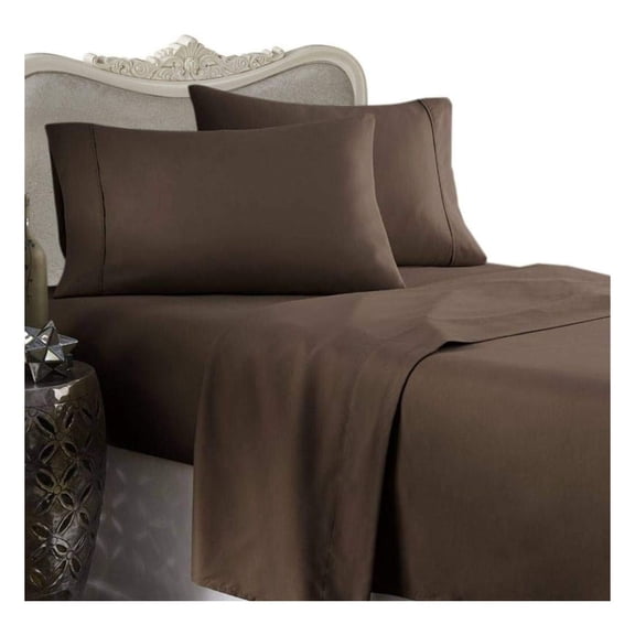 Luxurious Mocha Solid Solid Solid/Plain, Queen Size, 1200 Thread Count Ultra Soft Single-Ply 100% Egyptian Cotton, Extra Deep Pocket Four (4) Piece Bed Sheet Set with 2 Pillow Cases 1200TC