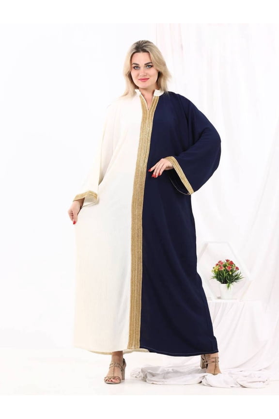 Luxurious Navy Blue linen/cotton caftan, chic caftan, Summer Kaftan, Egyptian cotton.