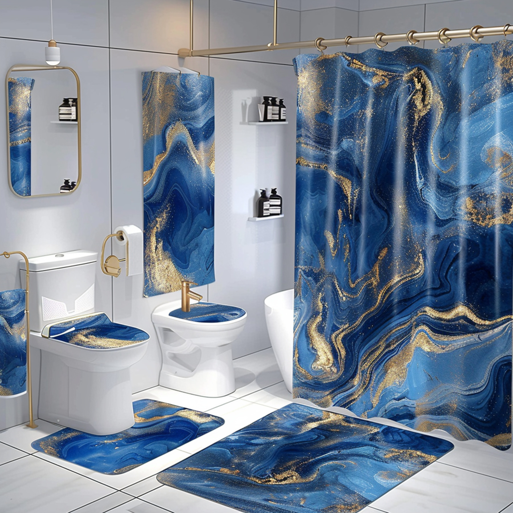 Luxurious Navy and Gold Bathroom Set Elevate Your Space with Elegant
