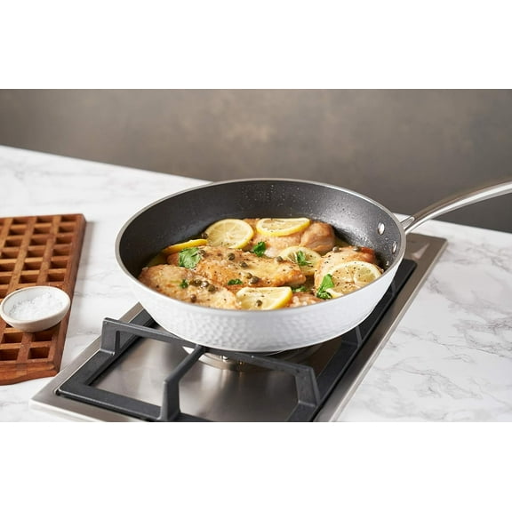 Luxurious Non-Stick Ceramic 12 Inch White Hammered Pan, Lightweight, Scratch-Resistant, Dishwasher Safe, Oven Safe up to 500°F