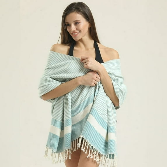 Luxurious Oversized 100% Cotton Beach Towel 71x36in, Quick-Dry, Sand-Resistant, Ultra-Soft, Vibrant Colors M.O.S (Sky Blue)
