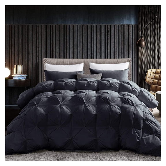 Luxurious Palatial King/Super King Goose Down Comforter, 120 X 90 inches, UNIQUE Black Pinch Pleat, 600 Thread Count, 100% Egyptian Cotton Cover, 85 Oz Fill Weight, 750 Fill Power