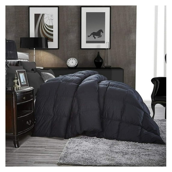 Luxurious Palatial King/Super King Goose Down Comforter, 120 X 90 inches, UNIQUE Black Solid, 600 Thread Count, 100% Egyptian Cotton Cover, 85 Oz Fill Weight, 750 Fill Power