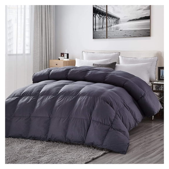 Luxurious Palatial King/Super King Goose Down Comforter, 120 X 90 inches, UNIQUE Gray Solid, 600 Thread Count, 100% Egyptian Cotton Cover, 85 Oz Fill Weight, 750 Fill Power