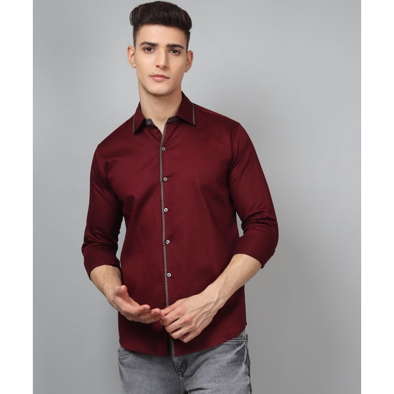 TryBuy Luxurious Partywear Premium Wine Red Cotton Casual Solid Men's Shirt, Sizes XL