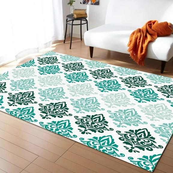 Luxurious Pattern Gradient Teal Carpet Area Rug Children's Room Living Room Bedroom Large Rug Home Play ration Floor Mat