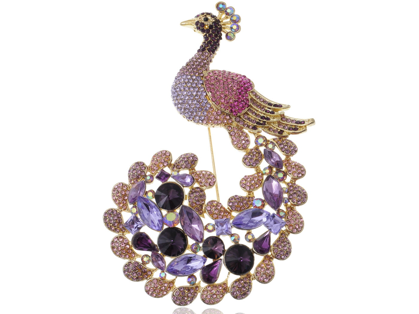 Colorful Rhinestone Peacock Tassel Brooch Pins for Women Fashion