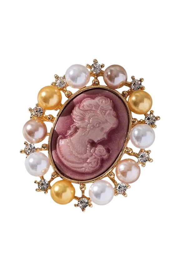 Luxurious Pearls Cameo Brooch Alloy Design Secure Closure Formal Wear Lapel Pin Dinner Party Fashion Accessory