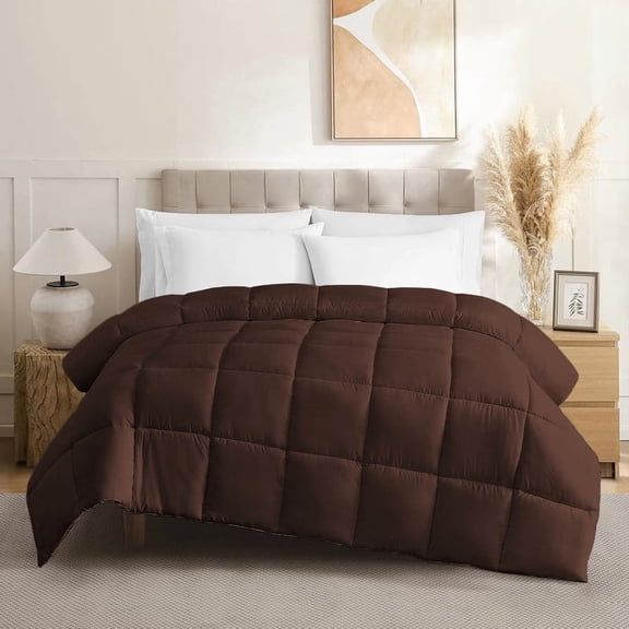 Luxurious Pima Cotton 1 Pieces&nbsp;Comforter ( 1000 Thread Count ) - Ultra-Smooth, 400 GSM Box Pattern Quilt - (Queen 90" x 90", Chocolate)