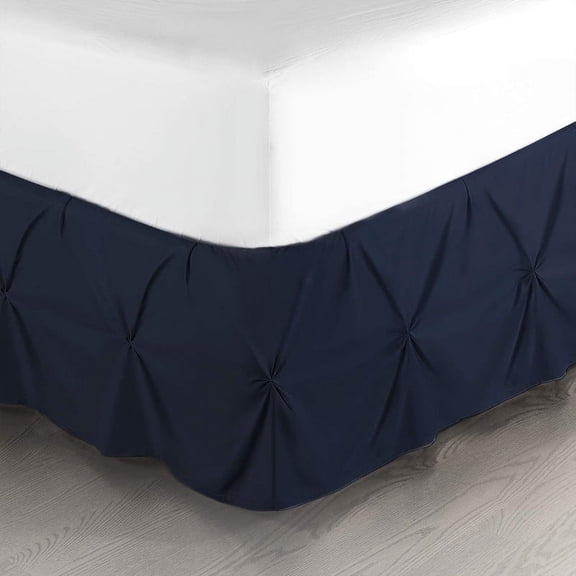 Luxurious Pinch Pleated Bed Skirt, Easy Fit 18" Tailored Drop, Hotel Quality Pinch Pleated Bed Skirt - 100% Microfiber -Extra Soft & Wrinkle Free-Olympic Queen Size-Navy Blue Solid