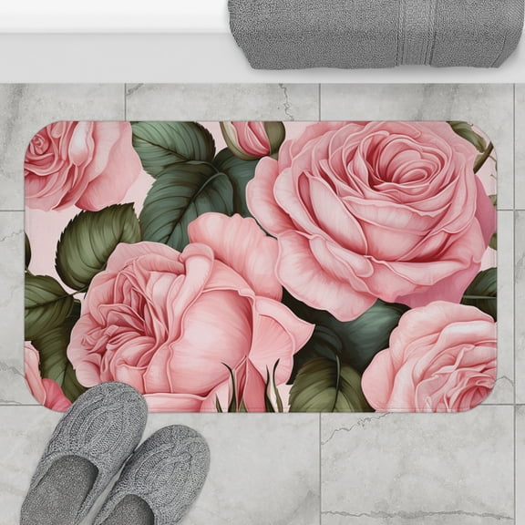 Luxurious Pink Bold Roses Bath Mat - Soft and Absorbent