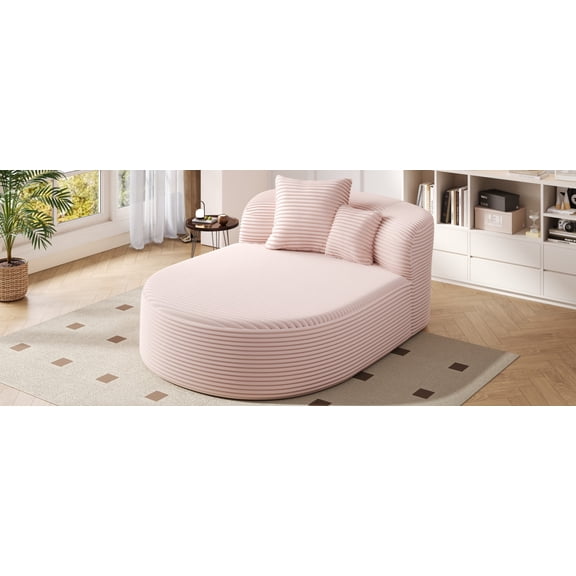 Luxurious Pink Corduroy Chaise Lounge Sofa Bed - 68.1" Wide, Boneless Couch with Supportive Pillows for Living Room, Bedroom, Reading Nook