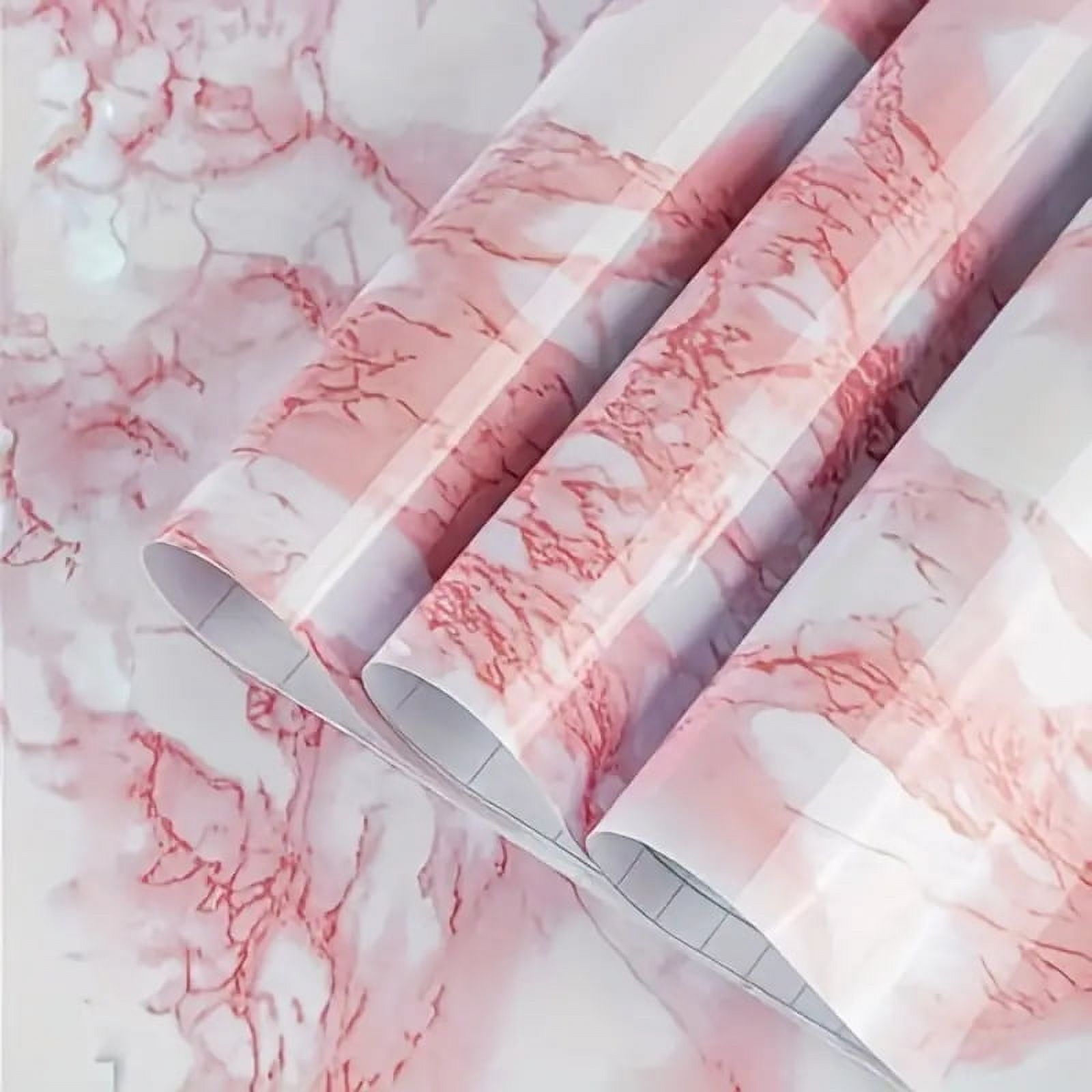 Luxurious Pink Glossy Marble Pattern Thick Sticky Wallpaper - Perfect for Kitchen, Bathroom, and Desktop Furniture Renovation, A (pink 10703,40cm x 200cm)
