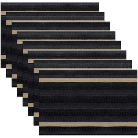 Luxurious Placemats Set of 8, 18 x 12 inches Elegant Placemats Non-Slip Washable Durable Table Mats for Home/Dining Room Decoration (Black)