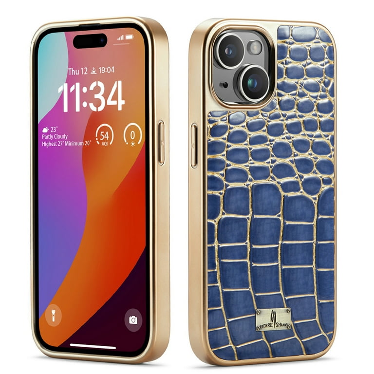 Luxurious Plating Case for iPhone 15 Pro Max, Business Crocodile Pattern  Premium PU Leather Full Coverage Protective Basic Electroplated Bumper  Phone