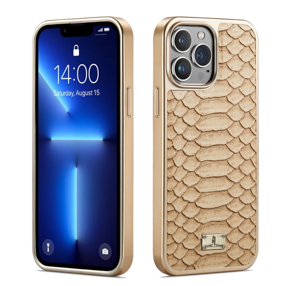Luxurious Plating Case for iPhone 15 Pro Max, Snake Crocodile Texture Pattern Premium PU Leather Full Coverage Protective Basic Bumper Phone Case Cover for iPhone 15 Pro Max - White