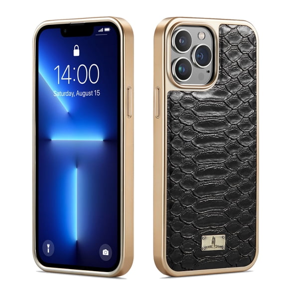 Luxurious Plating Case for iPhone 16 Plus, Snake Crocodile Texture Pattern Premium PU Leather Full Coverage Protective Basic Bumper Phone Case Cover for iPhone 16 Plus - Black